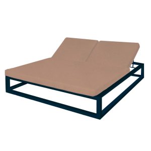 CAMA DE CASAL PARA JARDIM CASTANHA COM AÇO CINZENTO ESCURO E ENCOSTOS RECLINÁVEIS 180 X 200 X 43 CM