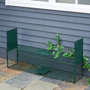 Armadilha com 2 portas para animais vivos em metal com alça, 100x25x28 cm, Verde escuro