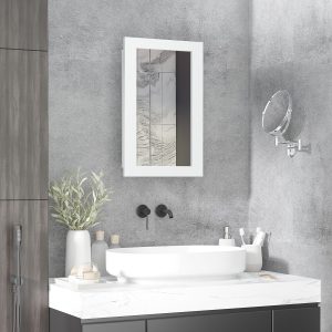 Armário com Espelho para Casa de Banho com Porta e Prateleiras Ajustáveis 40x12x71 cm Branco