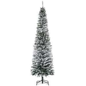Árvore de Natal 225 cm Artificial Nevado com 738 Ramos e Suporte Metal para Sala Estar Verde Branco