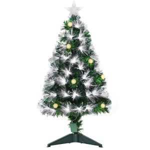 Árvore de Natal 90 cm com Fibra Óptica Artificial Luzes LED e Ramos para Interior Verde Branco
