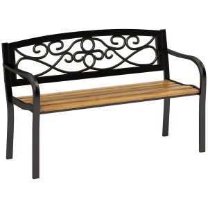 Banco de Jardim de 2 Lugares com Assento de Madeira e Estrutura de Aço 127x56x80 cm Madeira e Preto