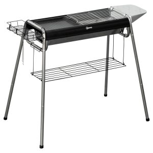 Barbecue a Carvão com Grelha Prateleira para Temperos e Prateleira de Armazenamento 96x61x72 cm Preto