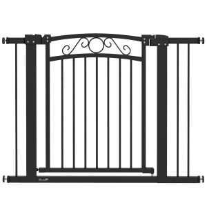 Barreira de Segurança para Cães Extensível 76-102 cm Animais Estimação com 2 Extensões Duplo Bloqueio Escada Porta Preto