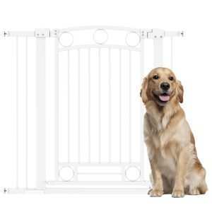 Barreira de Segurança para Cães com Largura Ajustável 76-104 cm Barreira de Proteção com 2 Extensões para Escadas e Portas Branco