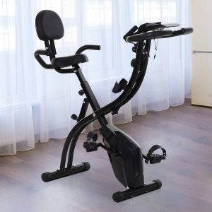 Bicicleta ergométrica dobrável ajustável em altura e resistência com tela LCD e assento com encosto 51x97x115 cm Preto