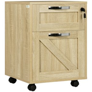 Rodas Móvel para Arquivos com Fechadura e Suporte para Pastas Suspensas Tamanho A4 41x42x56 cm Madeira