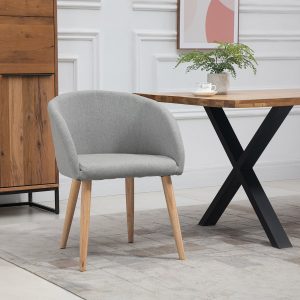 Cadeira Sala de Jantar Estofada em Linho Sintético Transpirável com Assento Acolchoado e Pés de Madeira Cadeira Moderna para Sala de Estar Dormitório 55x58x74cm Cinza