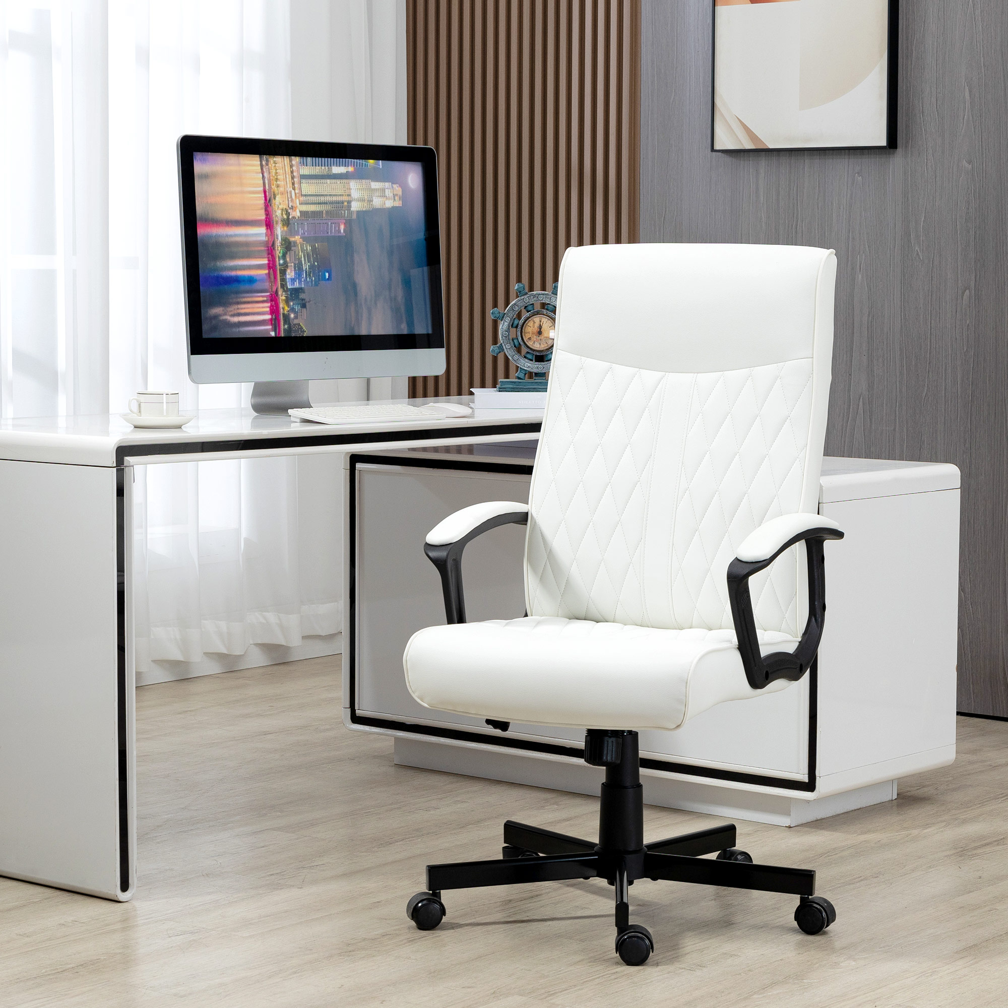 Cadeira de Escritório Giratória 360° com Encosto Alto, Altura Ajustável e Função de Inclinação para Escritório 65x65x102-112,5cm