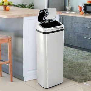 Caixote do Lixo Inteligente de 50L resistente à água abertura automática – Cor: Prata – Aço Inoxidável – 33x25x84 cm