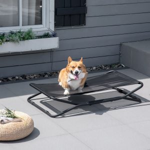 Cama Elevada Dobrável para Animais de Estimação Pequenos e Médios com Tecido de Malha Respirável