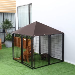Canil para Cães de Jardim com Malha de Metal e Porta com Fechadura para Pátio Varanda Preto