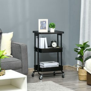 Carrinho de Cozinha com Rodas de 3 Níveis e Rodas com Freio para Sala de Estar 46x34