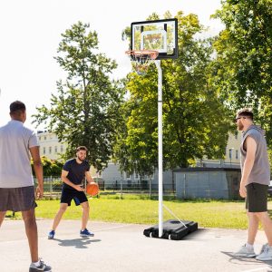 Cesta de Basquetebol com Rodas Altura Ajustável 260-305cm Cesta de Basquetebol Portátil com Tabela de PVC e Base para Exteriores 90x83x310-360cm Branco