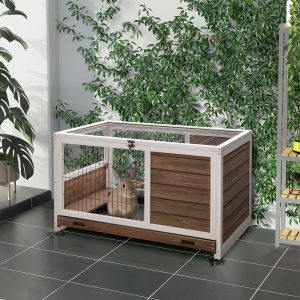 Coelheira de Madeira para Pequenos Animais com Teto Abatível Bandeja Removível 90x53x59cm