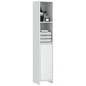 Coluna Casa de Banho Armário Alto com Porta 2 Prateleiras Abertas Anti-Tombo Estilo Moderno 30x30x160 cm Branco