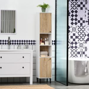 Coluna Casa de Banho Armário Auxiliar com 2 Portas e 6 Prateleiras Estilo Moderno 30x31