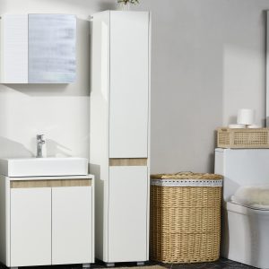 Coluna Casa de Banho de 5 Níveis com Prateleiras Ajustáveis. Armário Multiusos 30x33x165cm