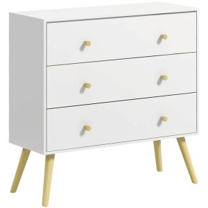Cómoda de Dormitório com 3 Gavetas com Pés de Madeira Carga Máxima 70 kg 80x30x80 cm Branco e Madeira