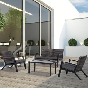 Conjunto Móveis de Jardim de 4 Peças de Móveis de Exterior com Sofá de 2 Lugares