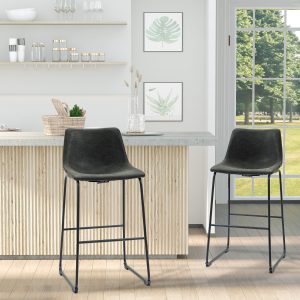 Conjunto de 2 Bancos Altos com Encosto Pés de Aço e Apoio para os Pés 47x54x99cm