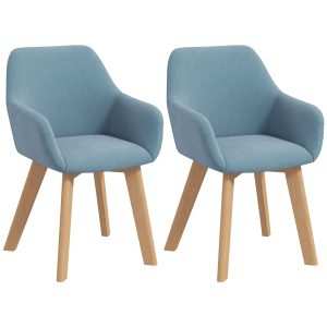 Conjunto de 2 Cadeiras Sala Jantar Modernas Cozinha Estofadas em Veludo com Encosto Médio e Pés Madeira Borracha para Estar Carga 120kg 54x57x80 cm Azul Claro