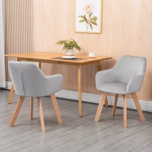 Conjunto de 2 Cadeiras de Sala de Jantar Modernas Estofadas em Veludo com Encosto Médio e Pés de Madeira 54x57x80cm