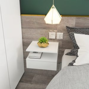 Conjunto de 2 Mesas de Cabeceira Flutuante com 1 Gaveta e Prateleira Aberta com Desenho Moderno Montado na Parede 35x32x22