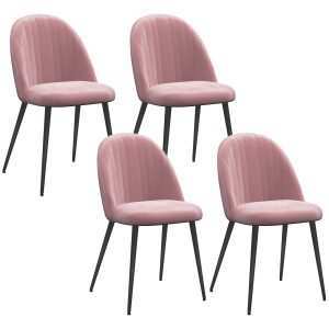 Conjunto de 4 Cadeiras Sala Jantar Modernas Estofadas em Veludo com Encosto Alto e Pés Aço para Estar 50x52x83 cm Rosa