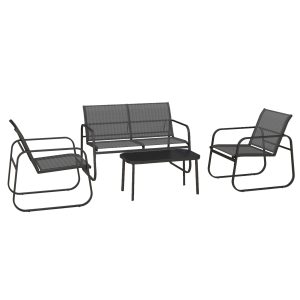 Conjunto de 4 Peças Móveis de Varanda com 2 Poltronas 1 Sofá de 2 Lugares e Mesa de Centro