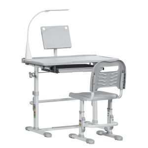 Conjunto de Secretária e Cadeira para Crianças acima 3 Anos Infantil com Altura Ajustável Mesa Inclinável Gaveta Lâmpada LED Suporte Lápis 80x49