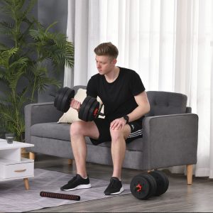 Conjunto de halteres 2 em 1 de 25 kg com barra ajustável para ginásio, Cor preto e Vermelho