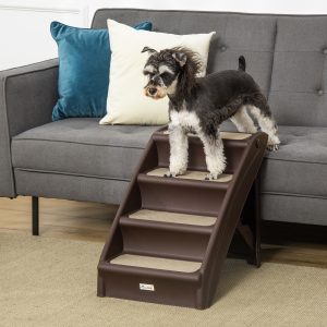 Escada Dobrável para Animais de Estimação de 4 Degraus. Portátil com Tapetes Antiderrapantes para Cama Sofá 62x38x49