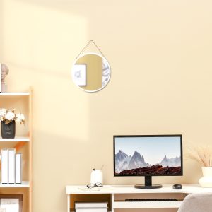 Espelho Decorativo de Parede 30x30cm Espelho Redondo de Metal com Corda de Canhâmo Estilo Moderno Branco