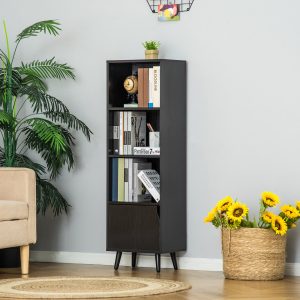 Estante com 3 Prateleiras Abertas e 1 Fechada com Porta Estante de Estilo Moderno para Armazenamento de Livros Brinquedos Plantas 40x30x129