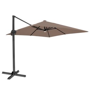 Guarda-Sol com Luzes Led Excêntico Solar Aluminio 3 X 3 M Castanho