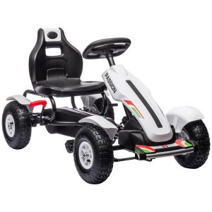 Kart a Pedais com Assento Ajustável Pneus de Goma Travão de Mão para Crianças de 5-12 Anos 121x58x61 cm Branco