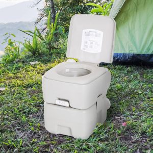 Kleankin Inodoro Portátil Químico 20L com Tampa para Campismo Viagem Caravana Barco com Cisterna Carga 200kg - 41.5x36.5x42cm