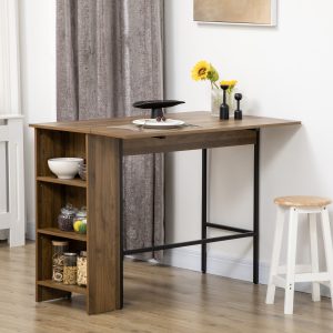Mesa de Bar Extensível com 3 Prateleiras de Armazenamento e Estrutura de Metal 120x76x91
