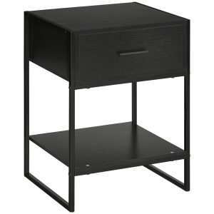 Mesa de Cabeceira Auxiliar com 1 Gaveta e Prateleira Armazenamento para Dormitórios Sala Estar Escritório Estilo Moderno 45x40x60cm Preto