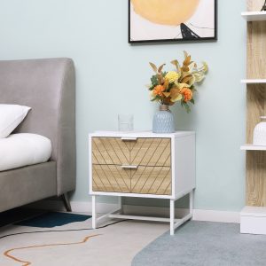 Mesa de Cabeceira com 2 Gavetas com Pés de Aço