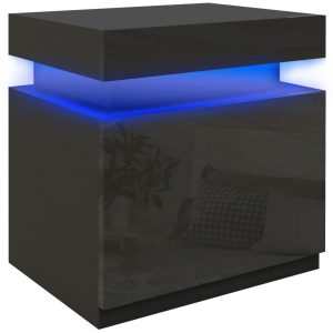 Mesa de Cabeceira com Luz LED Mesa de Cabeceira com Painel de Alto Brilho 2 Gavetas  45x35x52 cm Preto