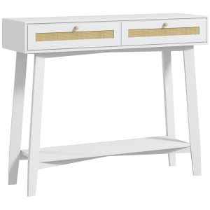 Mesa de Entrada com 2 Gavetas de Desenho de Vime e Prateleira Aberta 100x30x81 cm