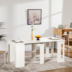Mesa de Jantar Extensível para 4-6 Pessoas com Lateral Abatível Multifuncional Máxima 60kg 180x85x75cm Branco