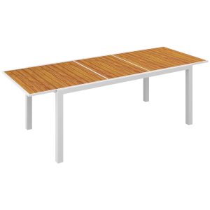 Mesa de Jantar Exterior Mesa de Terraço Retangular para 6-8 Pessoas com Estrutura de Alumínio 180/240x94x73 cm