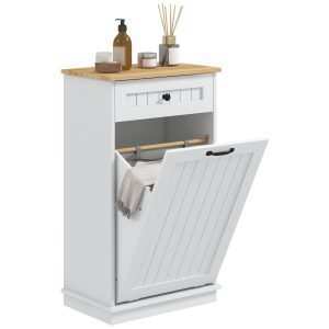 Móvel Auxiliar Casa de Banho Armário com Gaveta Cesto para Roupa e Desenho Anti-Tombo Moderno 52x33x90 cm Branco