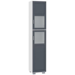 Móvel Auxiliar Casa de Banho com 2 Portas com Vidro Temperado e Prateleiras Ajustáveis 37x35x190 cm Branco e Cinza