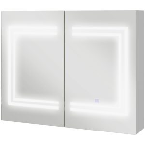 Móvel Casa de Banho de Parede com 2 Portas Prateleiras Ajustáveis Interruptor Tátil e Cor da Luz Ajustável 80x15x65 cm