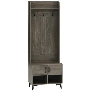 Móvel de Entrada com Sapateiro com 3 Ganchos 2 Portas 2 Compartimentos e Prateleira 60x34x170 cm Cinza