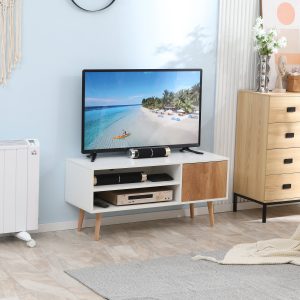 Móvel de TV Minimalista com 2 Prateleiras de Armazenamento e para Televisores de até 55 Polegadas 110x40x50cm